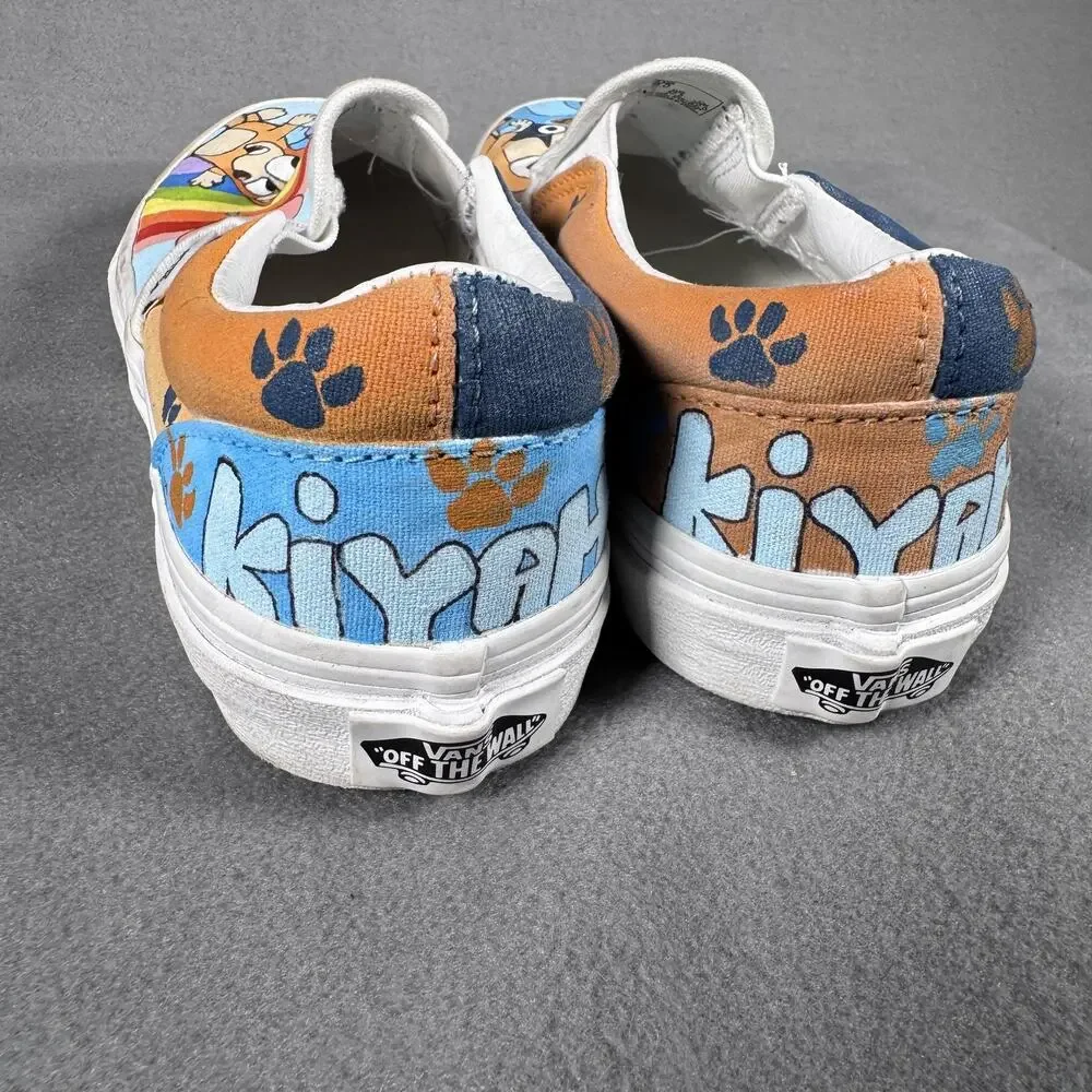 Vans Shoes Kids‎ Size 2 Slip-On Bluey Custom Hand Painted Canvas Paw Print Art